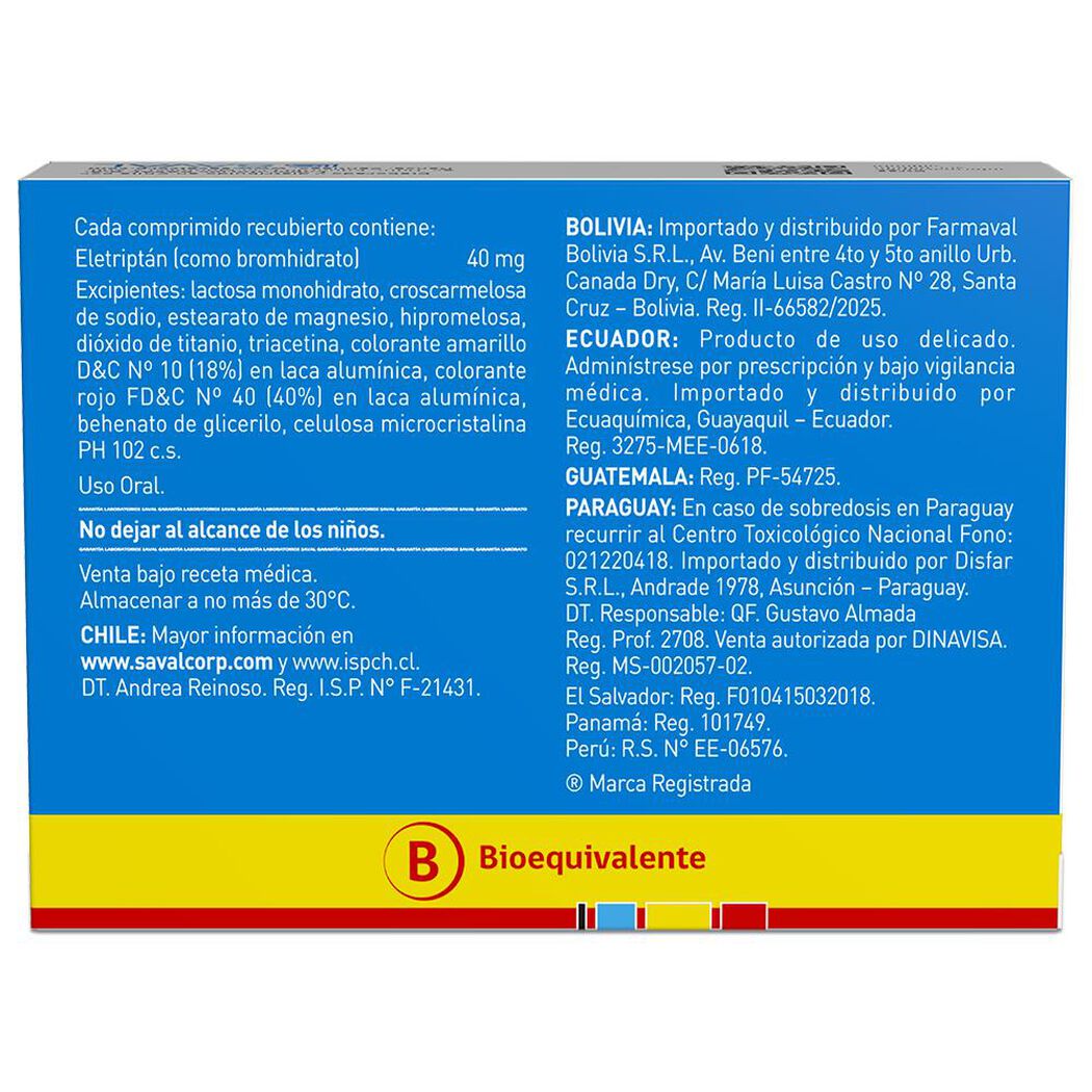 Keval Eletriptán 40 mg 6 Comprimidos Recubiertos, , large image number 1