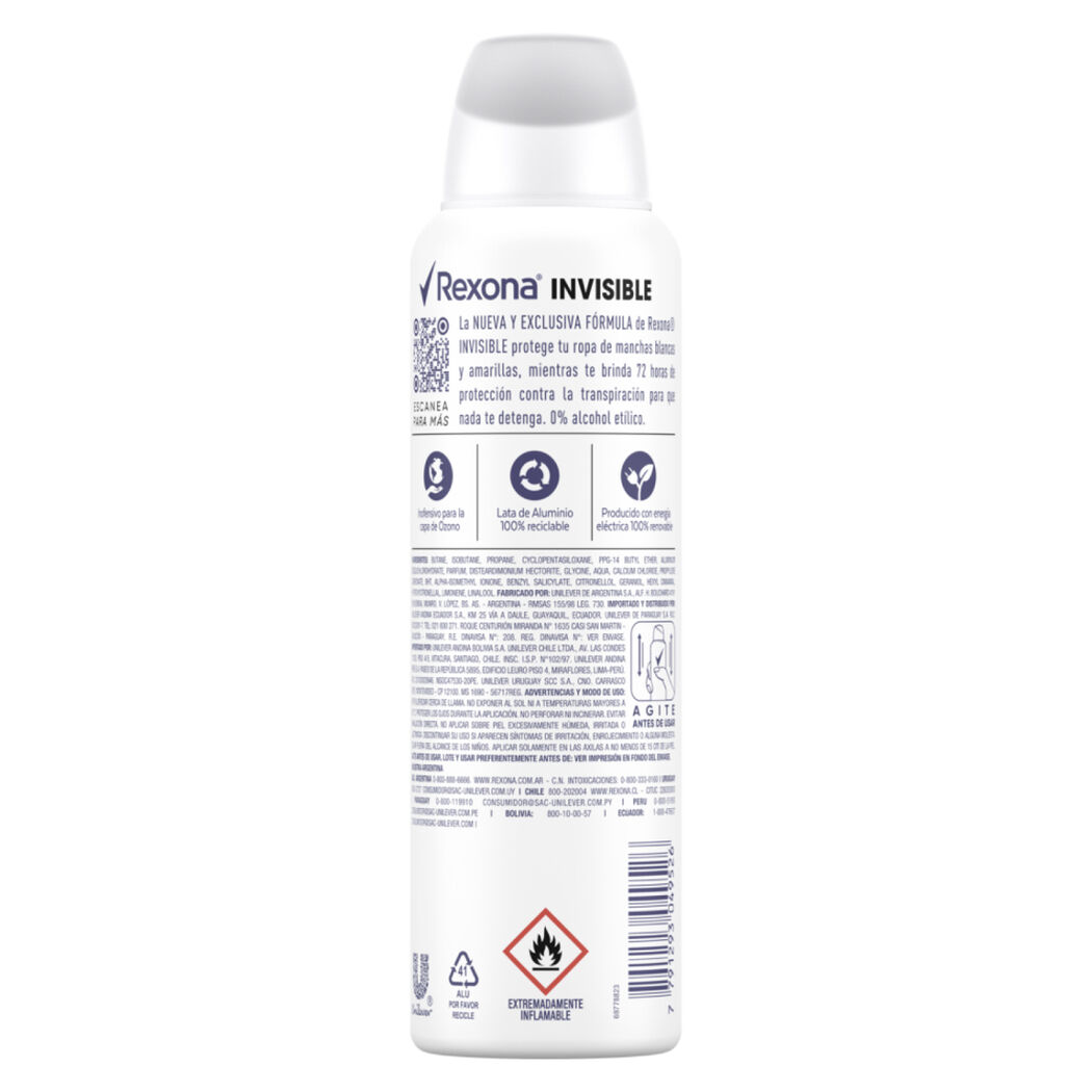 Desodorante Rexona Spray Invisible 150 mL, , large image number 2