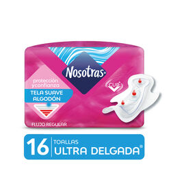 Toalla Higiénica Nosotras Ultra Delgada Tela Suave Algodón Flujo Regular 16 un