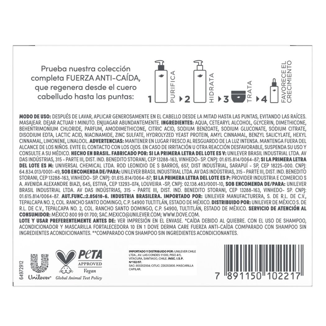 Dove M&aacute;scara de Tratamiento Derma Care Fuerza Anti Ca&iacute;da 270 g, , large image number 4