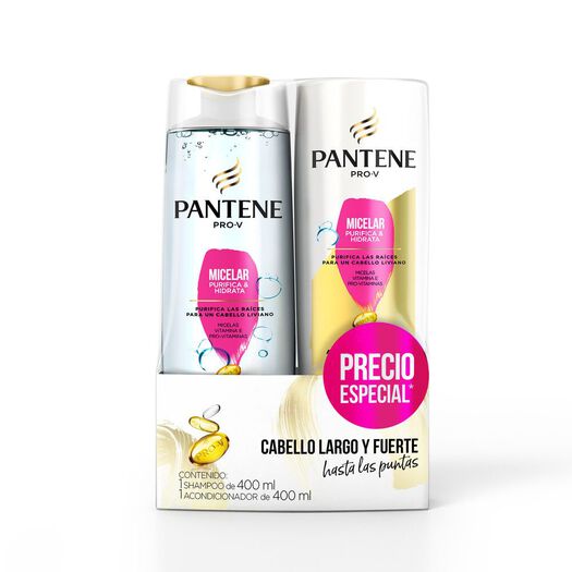 Pantene Pack Micelar Purifica & Hidrata Shampoo 400 mL+ Acondicionador 400 mL x 1 Pack, , large image number 3