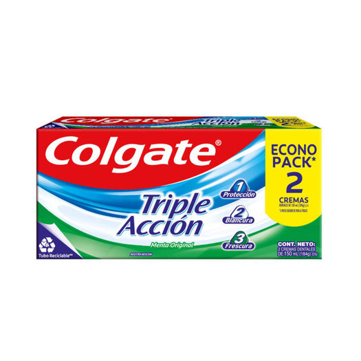 Pasta dental Colgate Triple Acción Menta Original 189 G 2 U, , large image number 1