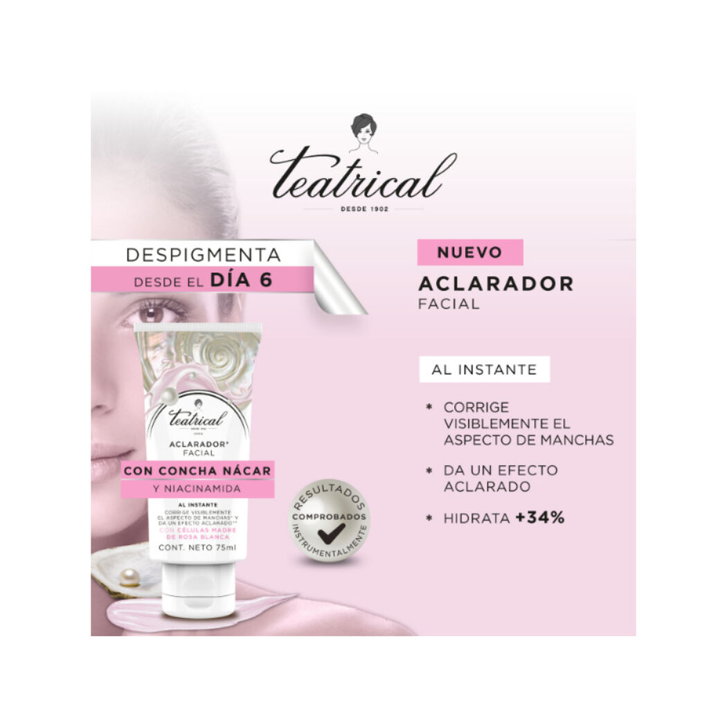 Teatrical Aclaradora Crema Facial 75 Ml, , large image number 2