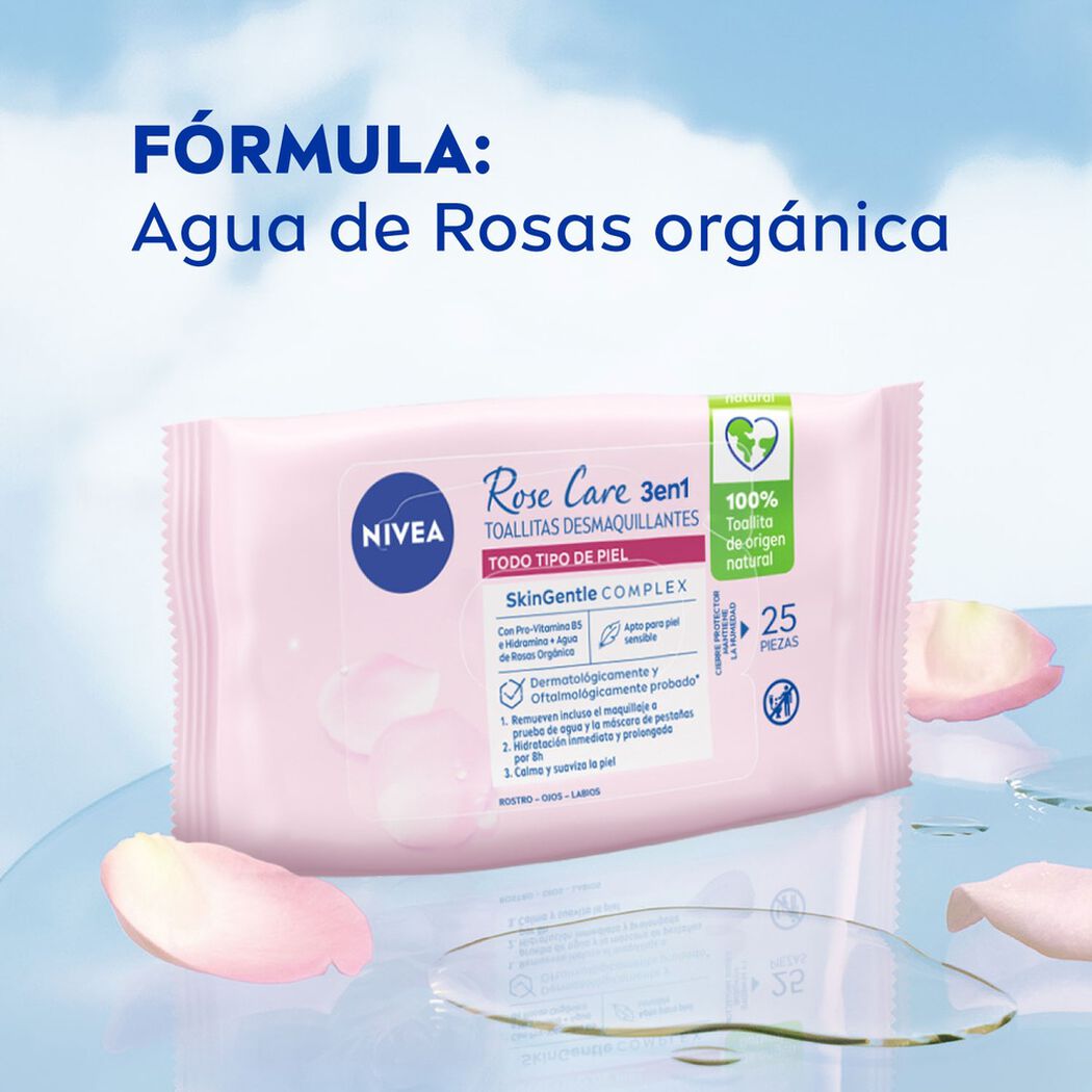 Toallitas Desmaquillantes Faciales Nivea Rose Care 25uds, , large image number 3