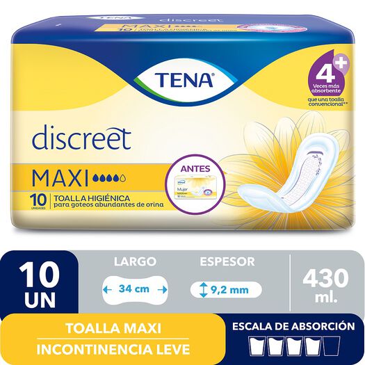 TENA Toallas para incontinencia Mujer Maxi 10 unidades, , large image number 0