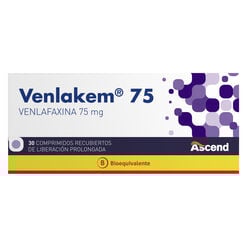 Venlakem Venlafaxina 75 mg 30 Comprimidos Recubiertos,  Venlakem Venlafaxina 75 mg 30 Comprimidos Recubiertos