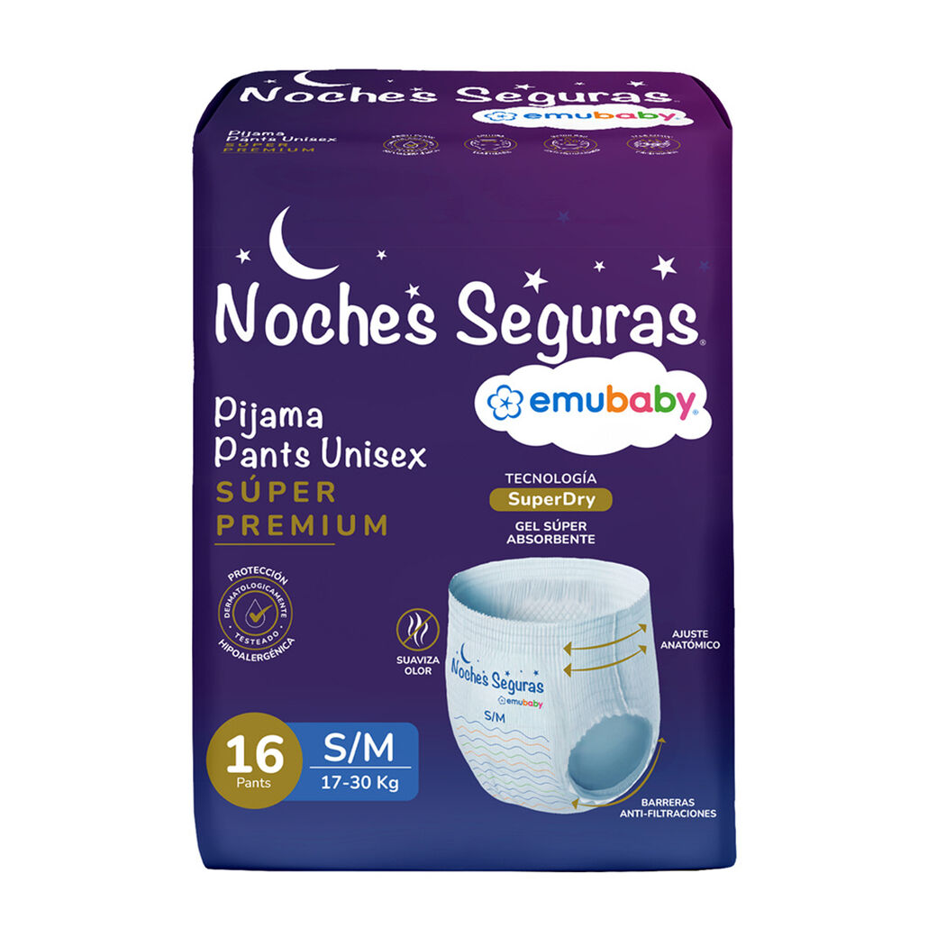 Pa&ntilde;ales Pijamas Pants Noche Seguras 17-30 kg S/M x 16 unidades, , large image number 1