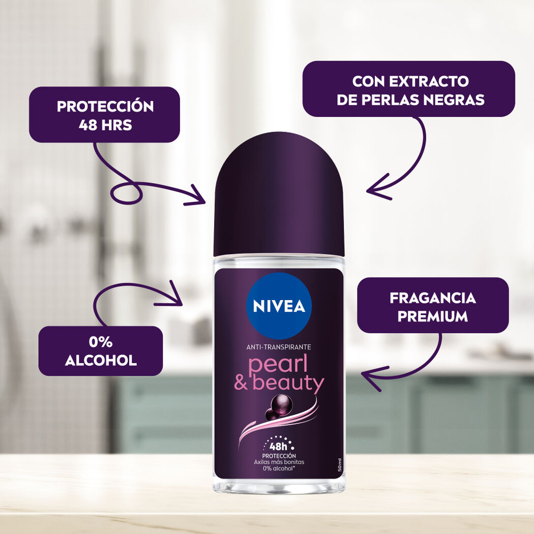 Desodorante Nivea Roll-On Beauty & Pearl Fragancia Premiun con Extracto de Perlas Negras 50 mL, , large image number 1