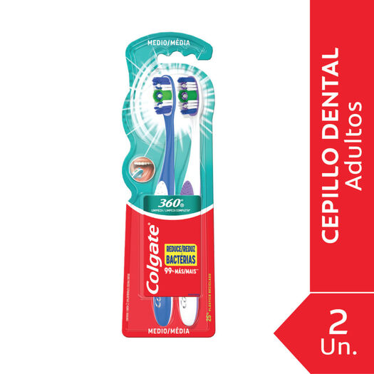 Cepillo de Dientes Colgate 360 Medio 2 un, , large image number 0
