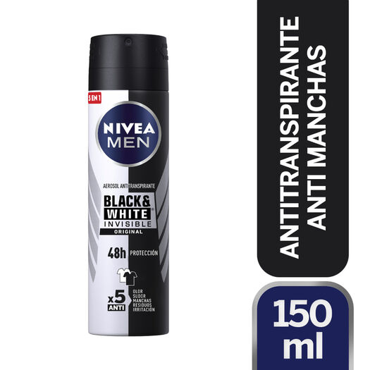 DESODORANTE SPRAY NIVEA MEN INVISIBLE BLACK & WHITE 150 ML, , large image number 0