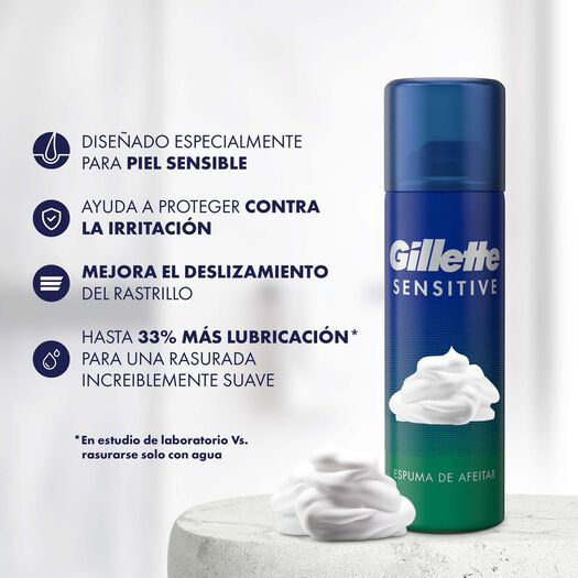 Espuma de Afeitar Gillette Sensitive con Más Lubricación para Piel Sensible, 155 ml, , large image number 3