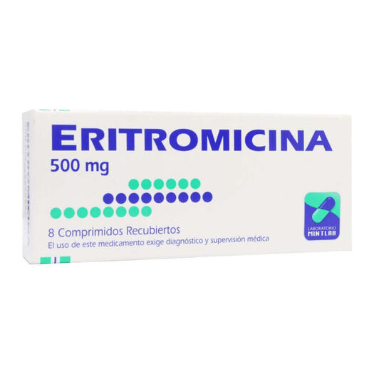 Eritromicina 500 mg x 8 Comprimidos Recubiertos MINTLAB CO SA, , large image number 0
