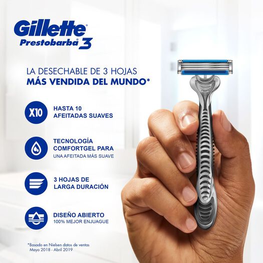 Máquina De Afeitar Desechable Gillette Prestobarba3 Con Afeitadas Suaves, 2 Unidades, , large image number 3