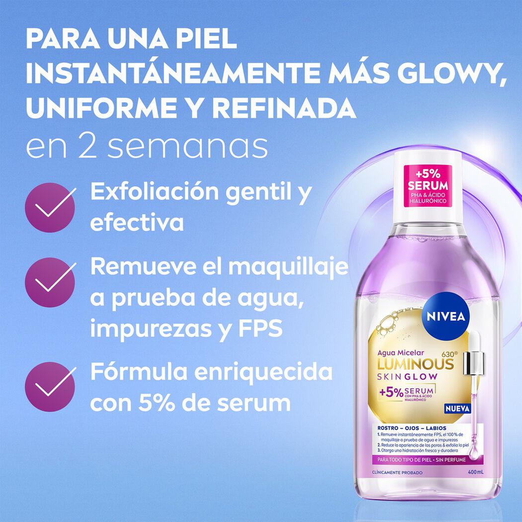 Agua Micelar Nivea Luminous630 Skin Glow 400ml, , large image number 1