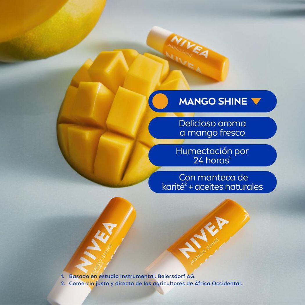 Nivea Lip Care Bálsamo Labial Mango Shine Hidratación Intensa 4,8g, , large image number 1