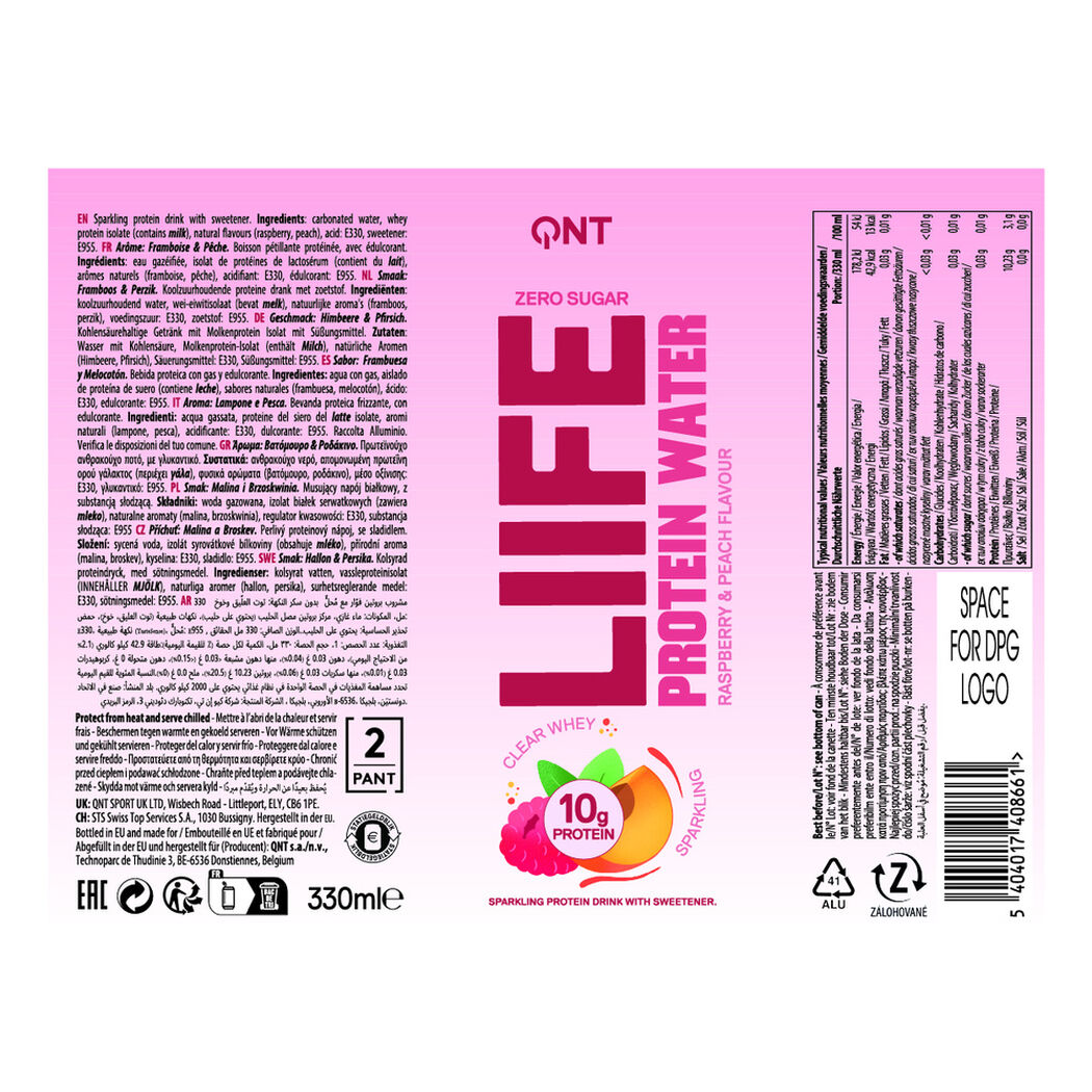 Agua de prote&iacute;na QNT sabor frambuesa durazno 330 ml, , large image number 1