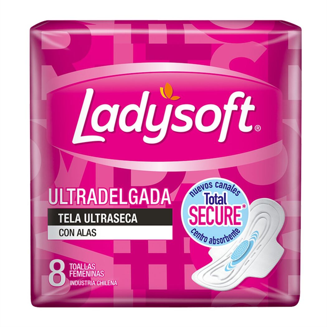Ladysoft Toalla Higienica Ultra Delgada Tela Ultraseca Con Alas x 8 Unidades, , large image number 1