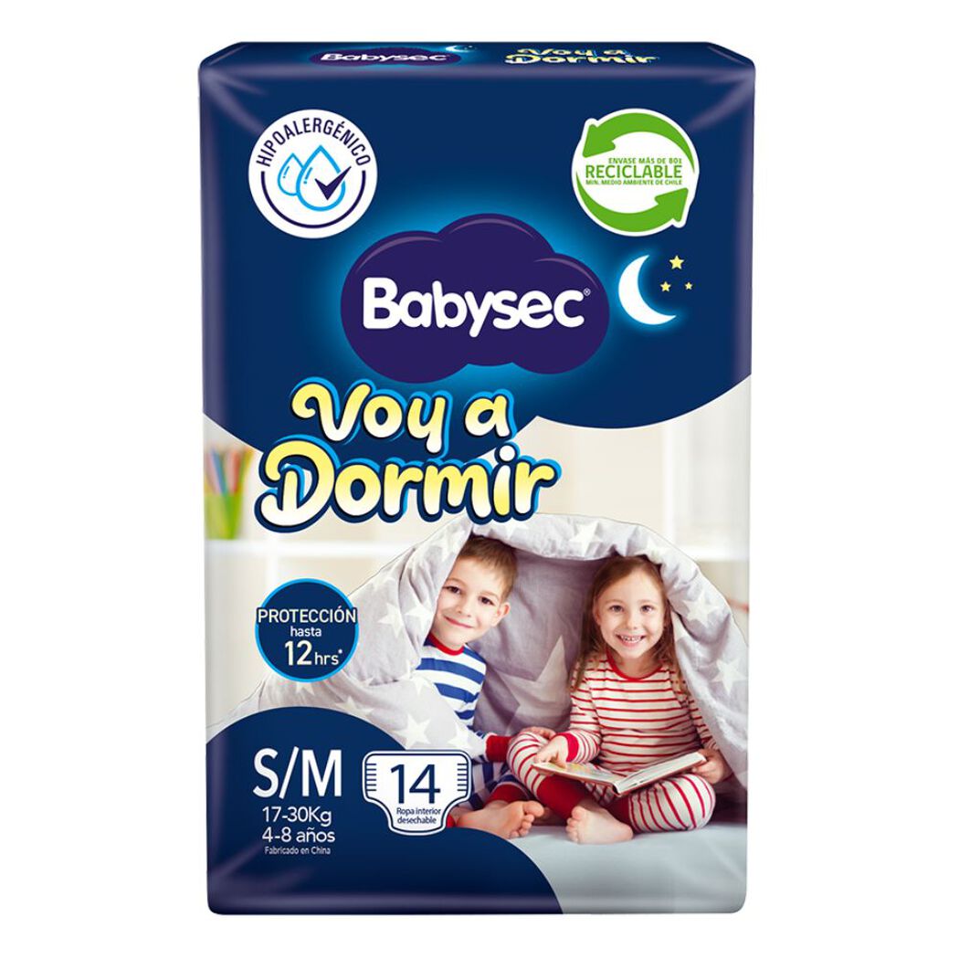 Pa&ntilde;ales Babysec Voy A Dormir S/M 14 un, , large image number 1