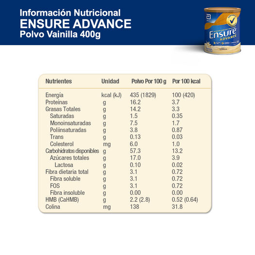 Ensure Advance Vainilla x 400 g, , large image number 1