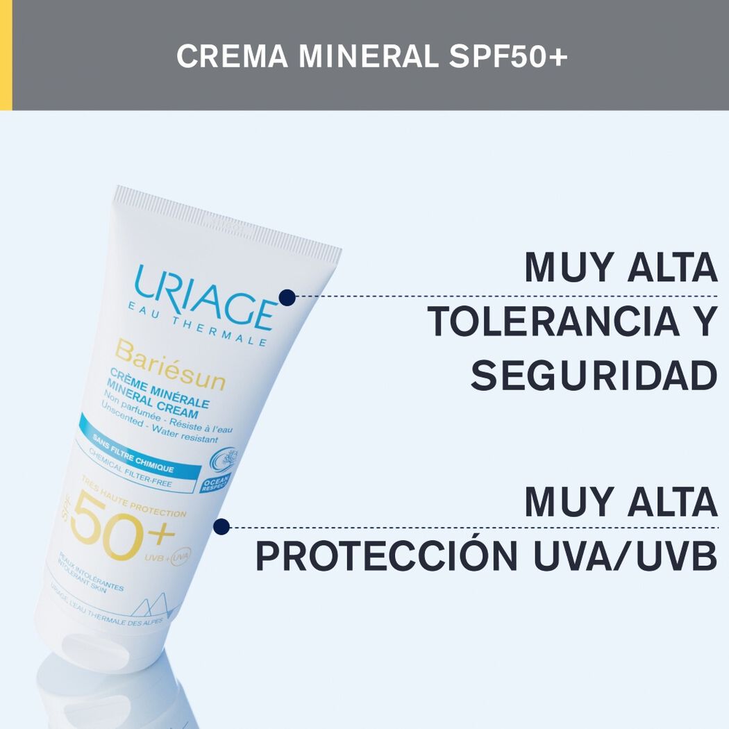 Protector Solar Uriage Bariesun Crema Mineral FPS 50+ 100 mL, , large image number 1