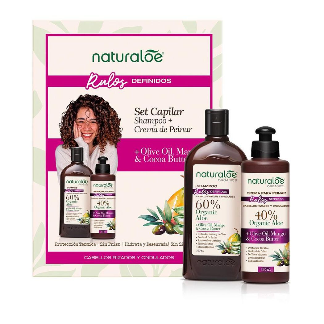 Naturaloe Set Cabello Rulos Shampoo 350ml + Crema Peinar 250ml, , large image number 1