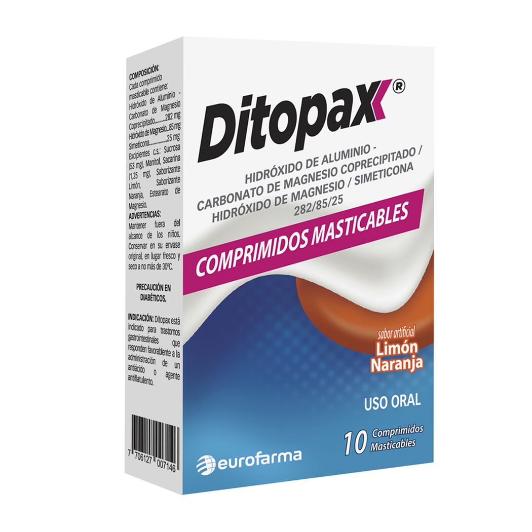Ditopax Anti&aacute;cido 10 Comprimidos Masticables Sabor Lim&oacute;n Naranja, , large image number 0
