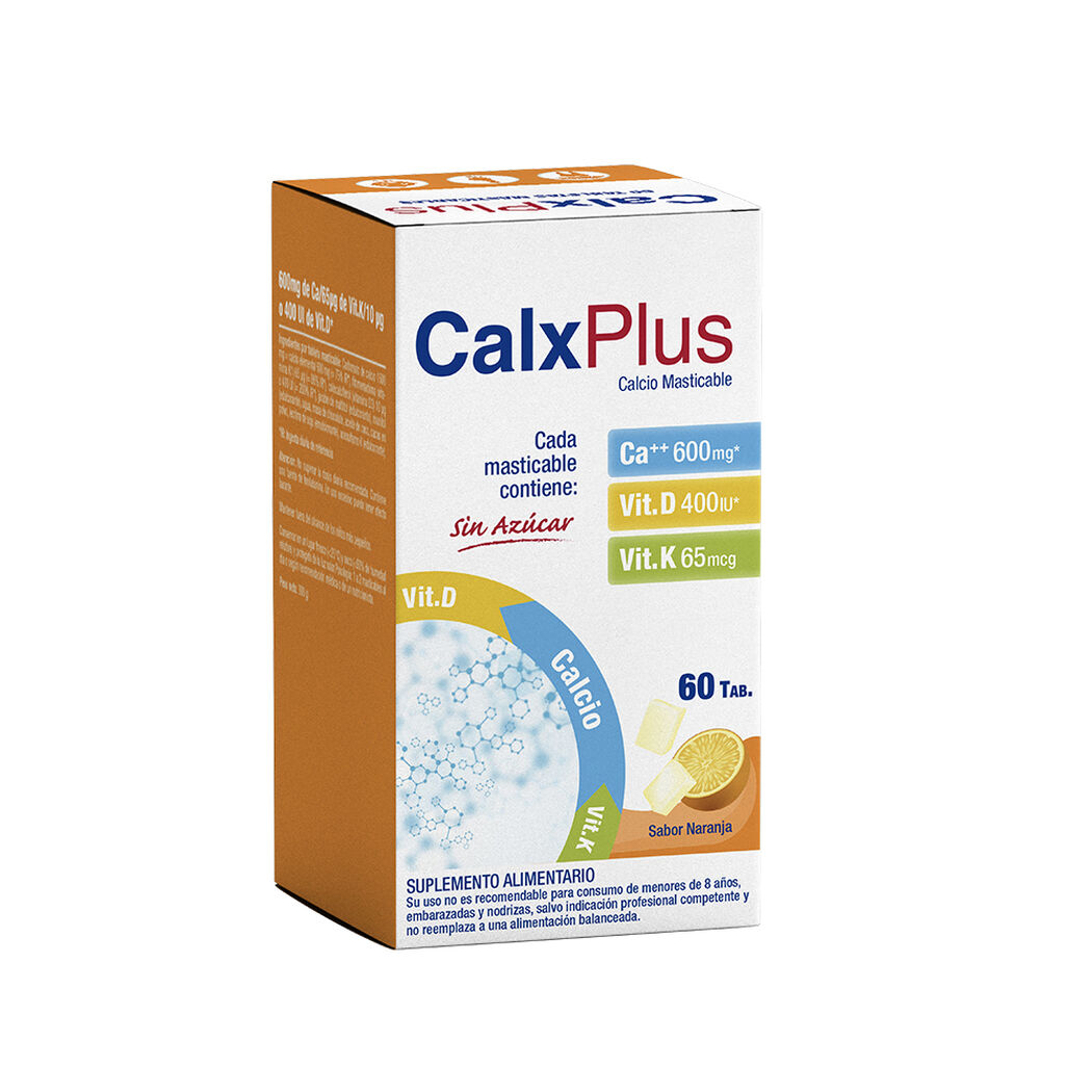 Calxplus Naranja Calcio Masticable 60 Tabletas, , large image number 0