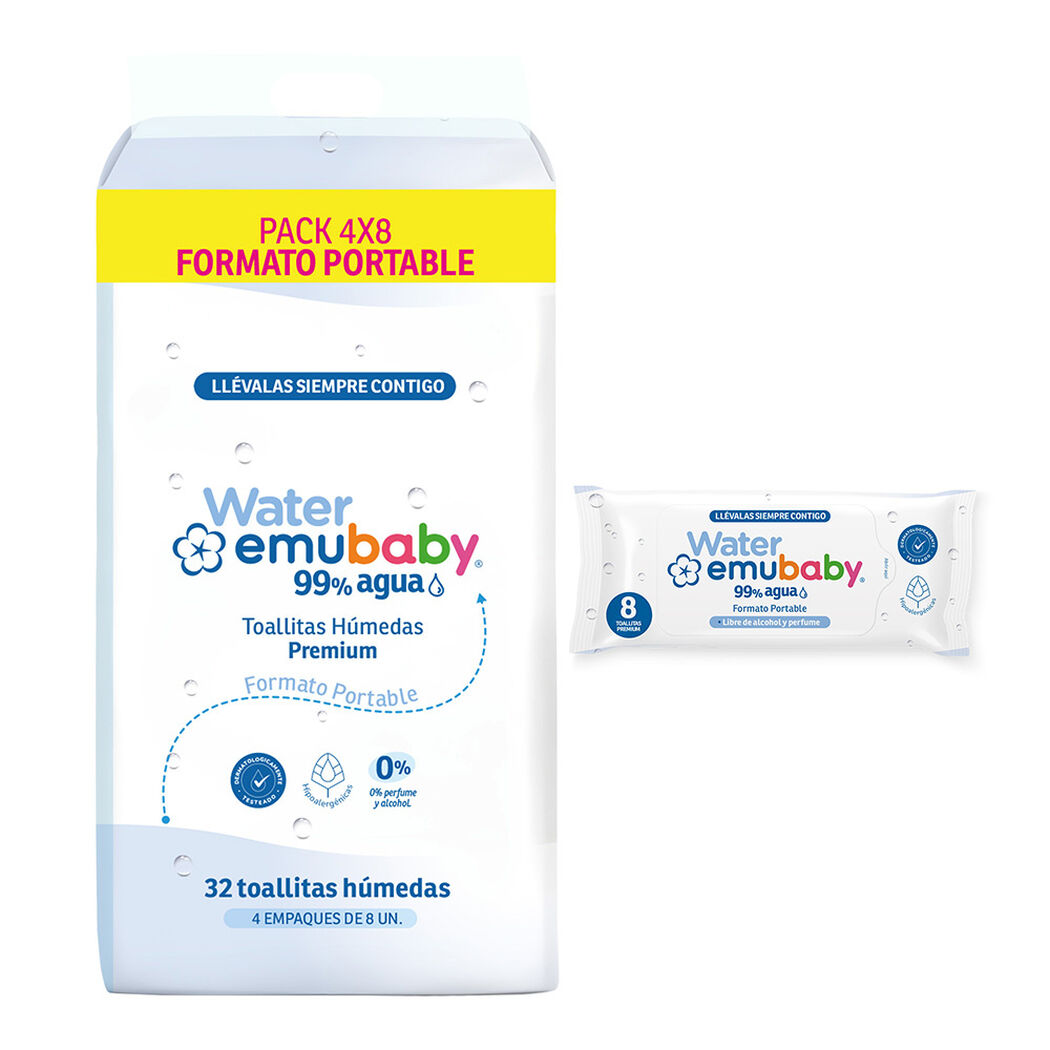 Toallitas H&uacute;medas Portables Emubaby Water 32Un, , large image number 1