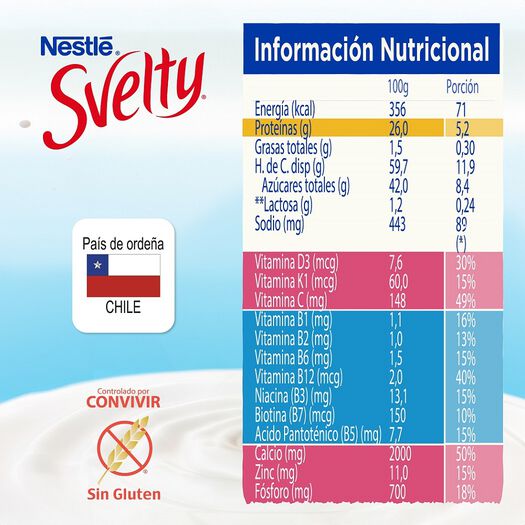 Leche en Polvo Svelty Sin lactosa Descremada 800g , , large image number 4