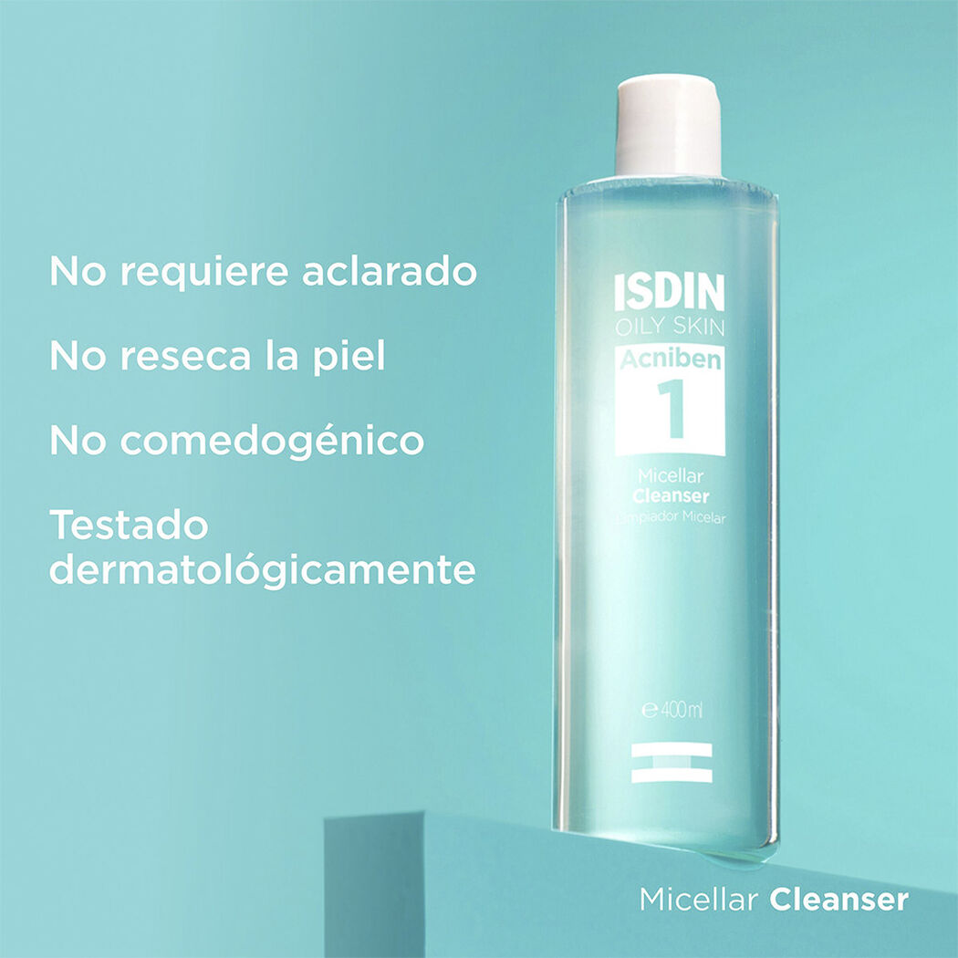 Agua Micelar Isdin Acniben Limpiador Facial Piel Grasa 400 mL, , large image number 2