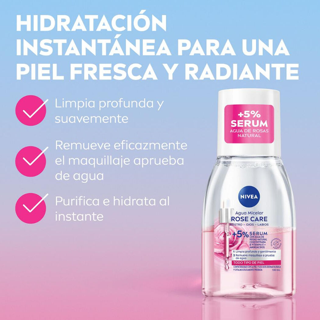 Nivea Agua Micelar Rose Care 100Ml, , large image number 2