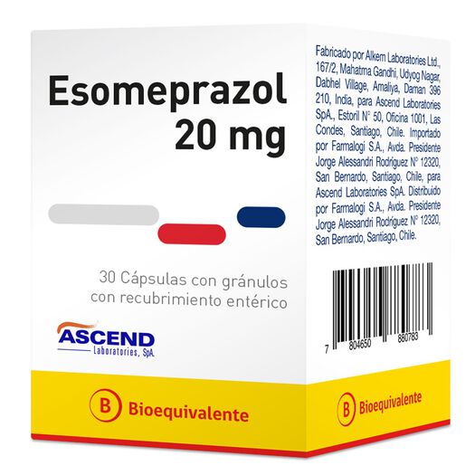 Esomeprazol 20 mg x 30 Cápsulas con Gránulos con Recubrimiento Entérico ASCEND, , large image number 0