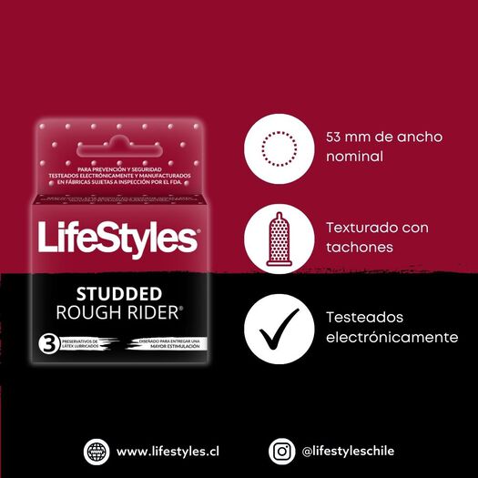 Lifestyles Studded Rough Rider x 3 Unidades, , large image number 1