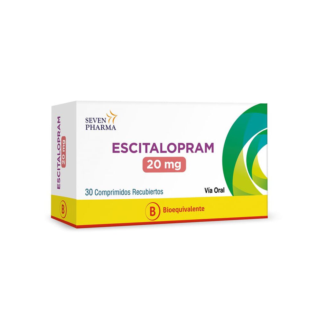 Escitalopram 20 mg x 30 Comprimidos Recubiertos SEVEN PHARMA CHILE SPA, , large image number 0