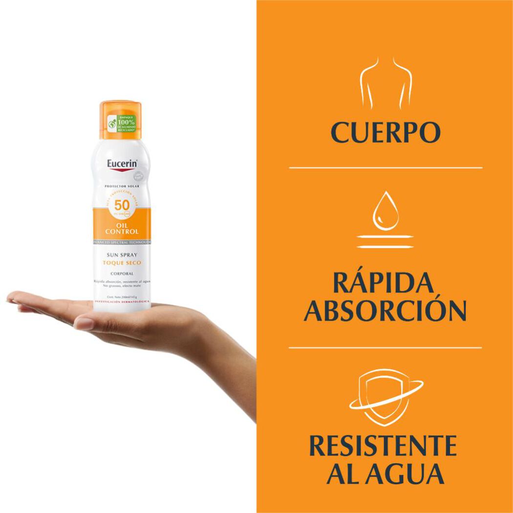 Protector Solar Eucerin Spray Toque Seco Fps50+ 200 mL, , large image number 3