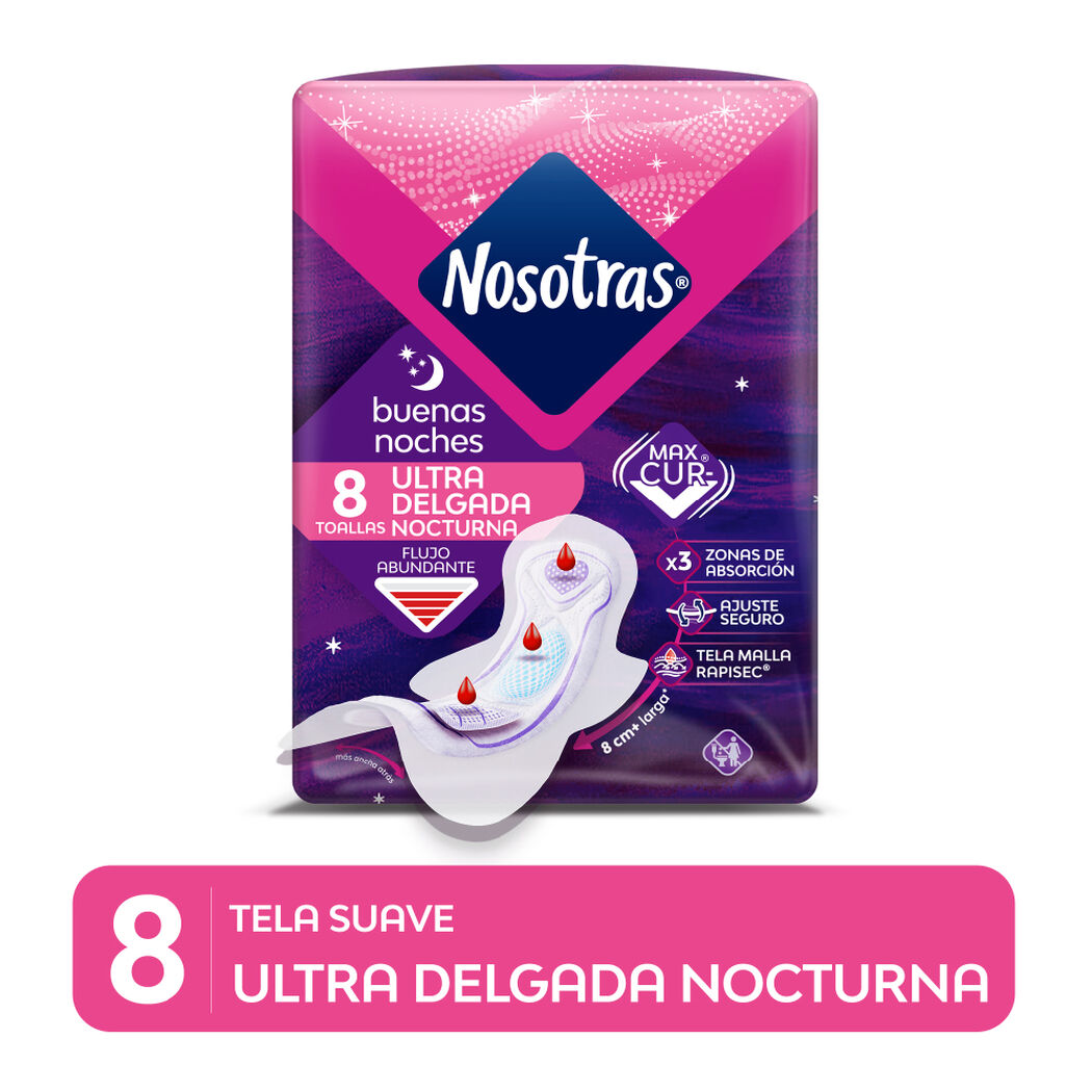 Toalla Higiénica Nosotras Buenas Noches Ultra Delgada Nocturna 8 un, , large image number 0
