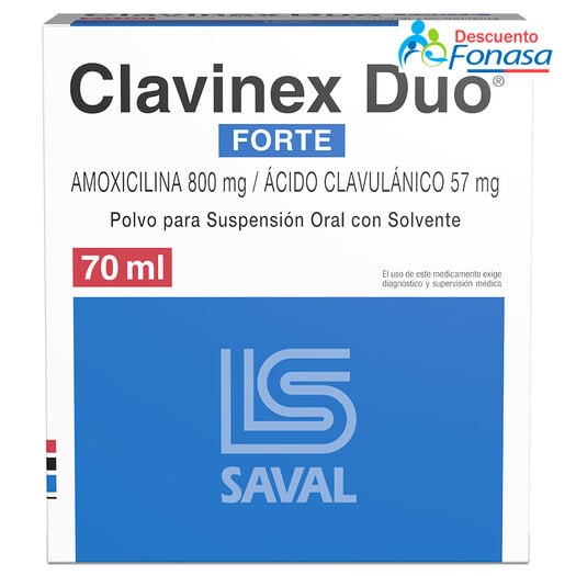 Clavinex Duo Forte 800 mg/57 mg/5 ml x 70 ml Polvo para Suspensión Oral con Solvente, , large image number 0