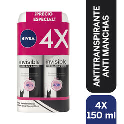 Desodorante Nivea Spray Black & White Invisible 150 mL 4 un
