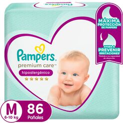 Pañales Pampers Premium Care Hipoalergénico M 86 un