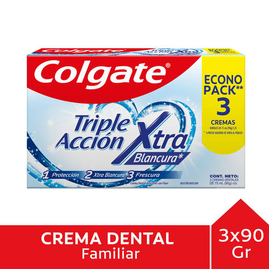 Pasta Dental Colgate Triple Acción Extra Blancura 90 g 3 un, , large image number 0