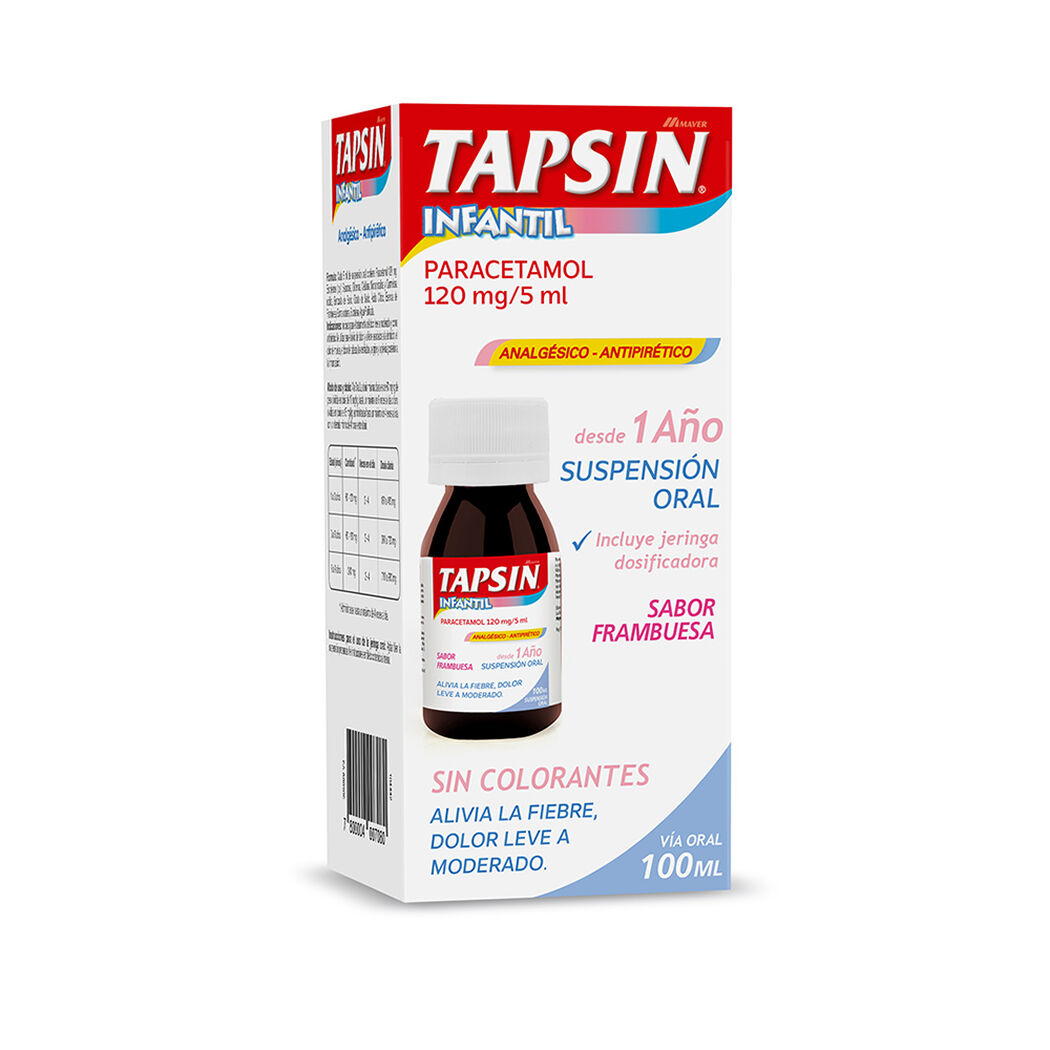 Tapsin Infantil 120 mg/ 5 mL Suspensión Oral Sabor Frambuesa 100 mL, , large image number 0
