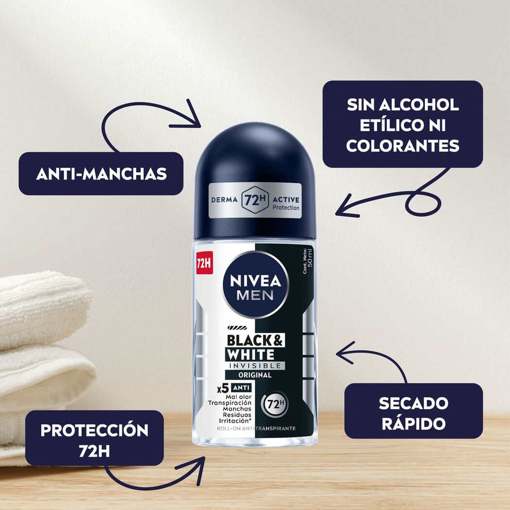 Desodorante Roll On Nivea Men Black & White 50 ml, , large image number 1