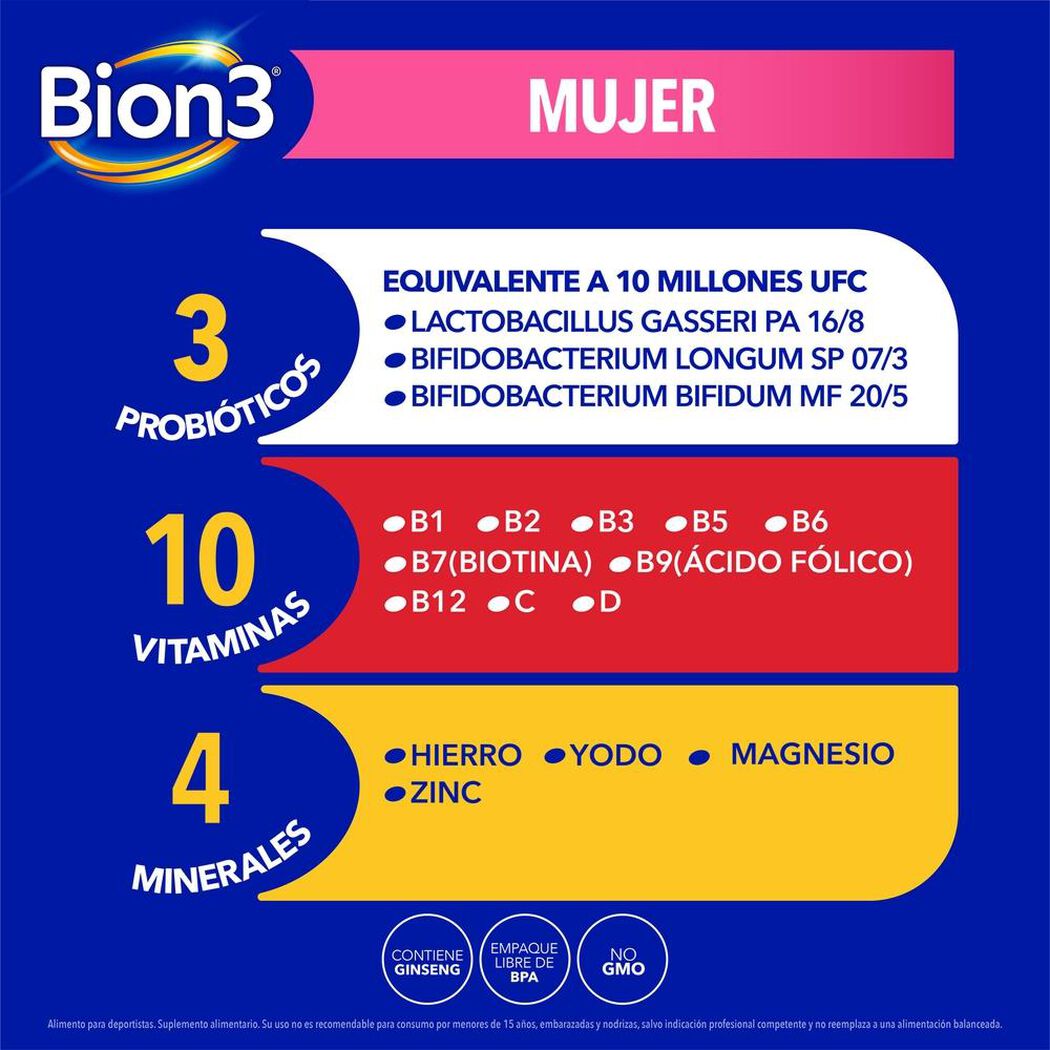 Bion 3 Mujer 30 Comprimidos Recubiertos, , large image number 3