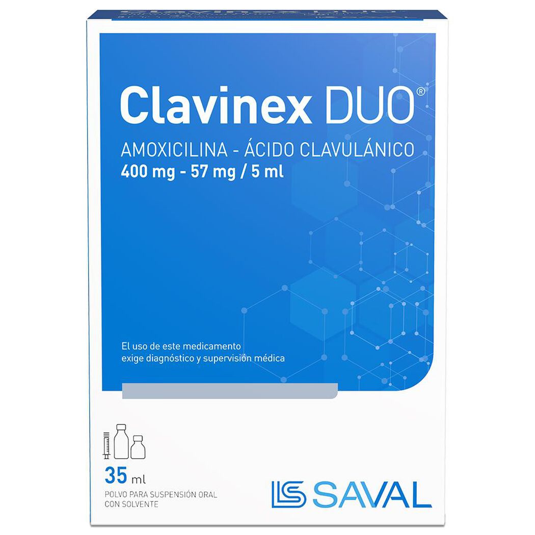 Clavinex Duo 400 mg/57 mg/5 ml x 35 ml Polvo para Suspensión Oral con Solvente, , large image number 0