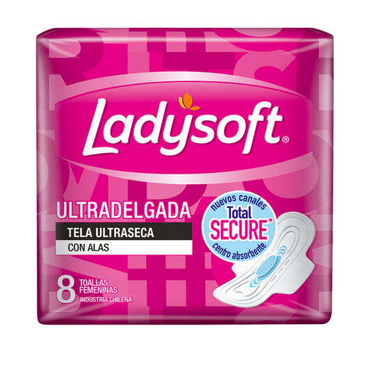 Ladysoft Toalla Higienica Ultra Delgada Tela Ultraseca Con Alas x 8 Unidades, , large image number 1
