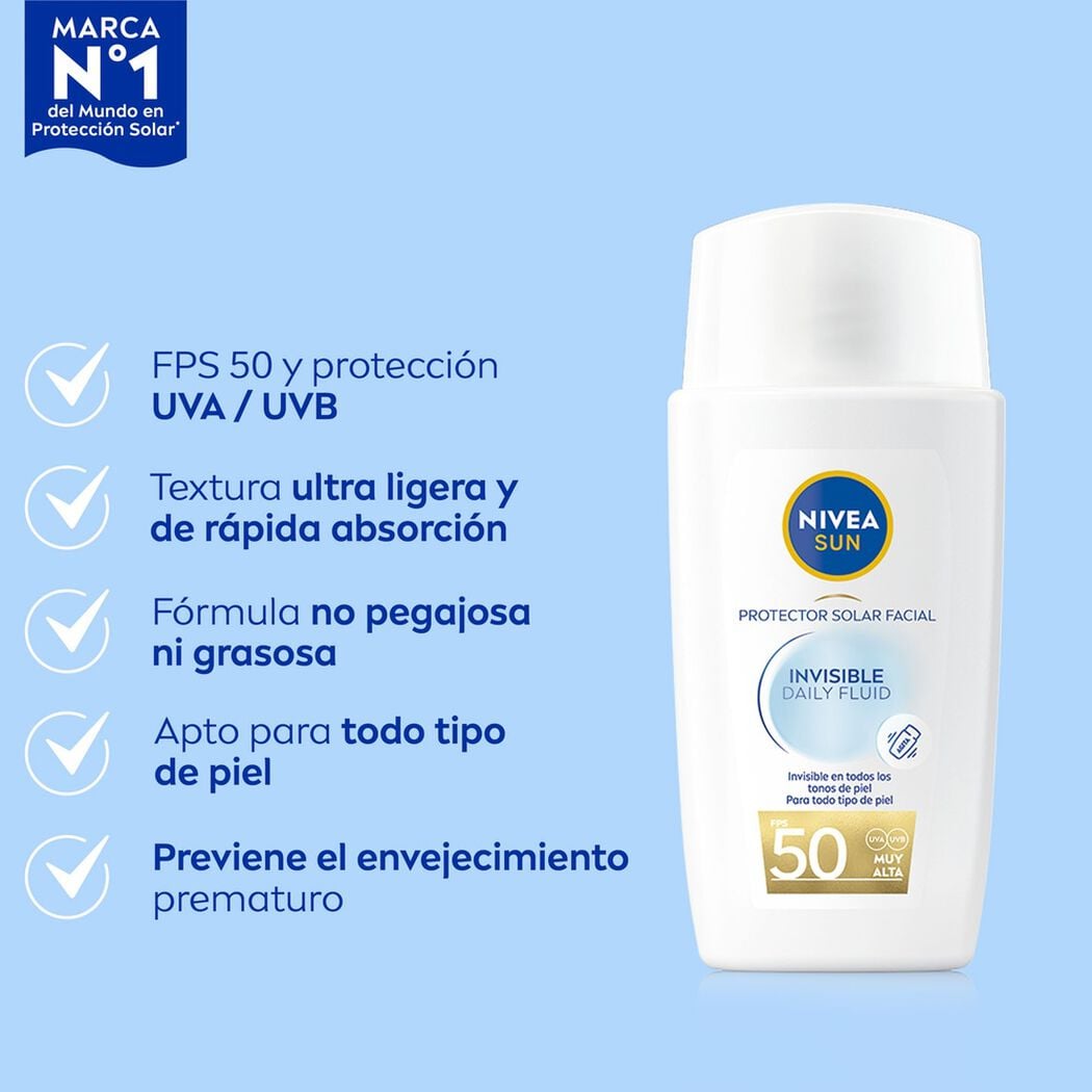 Protector Solar Facial Nivea Invisible Daily Fluid FPS50 40 ml, , large image number 2