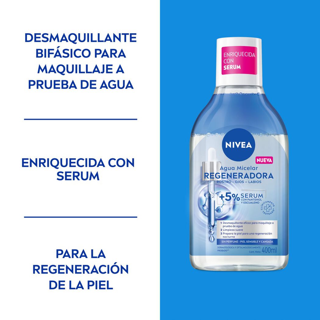 Agua Micelar Bif&aacute;sica Nivea Regeneradora 400 mL, , large image number 1