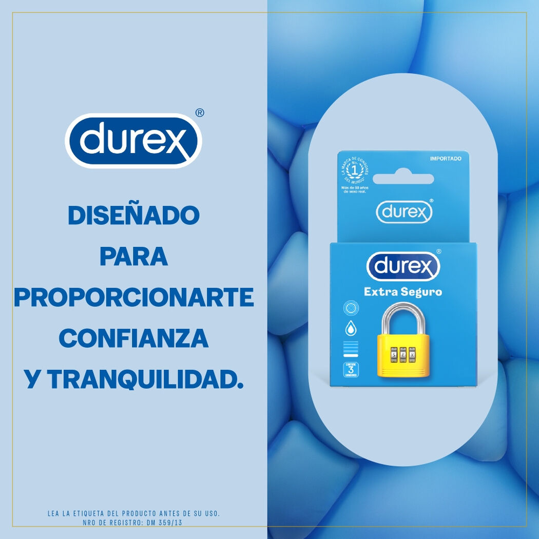 Durex Condones Extra Seguro 3 unidades, , large image number 1