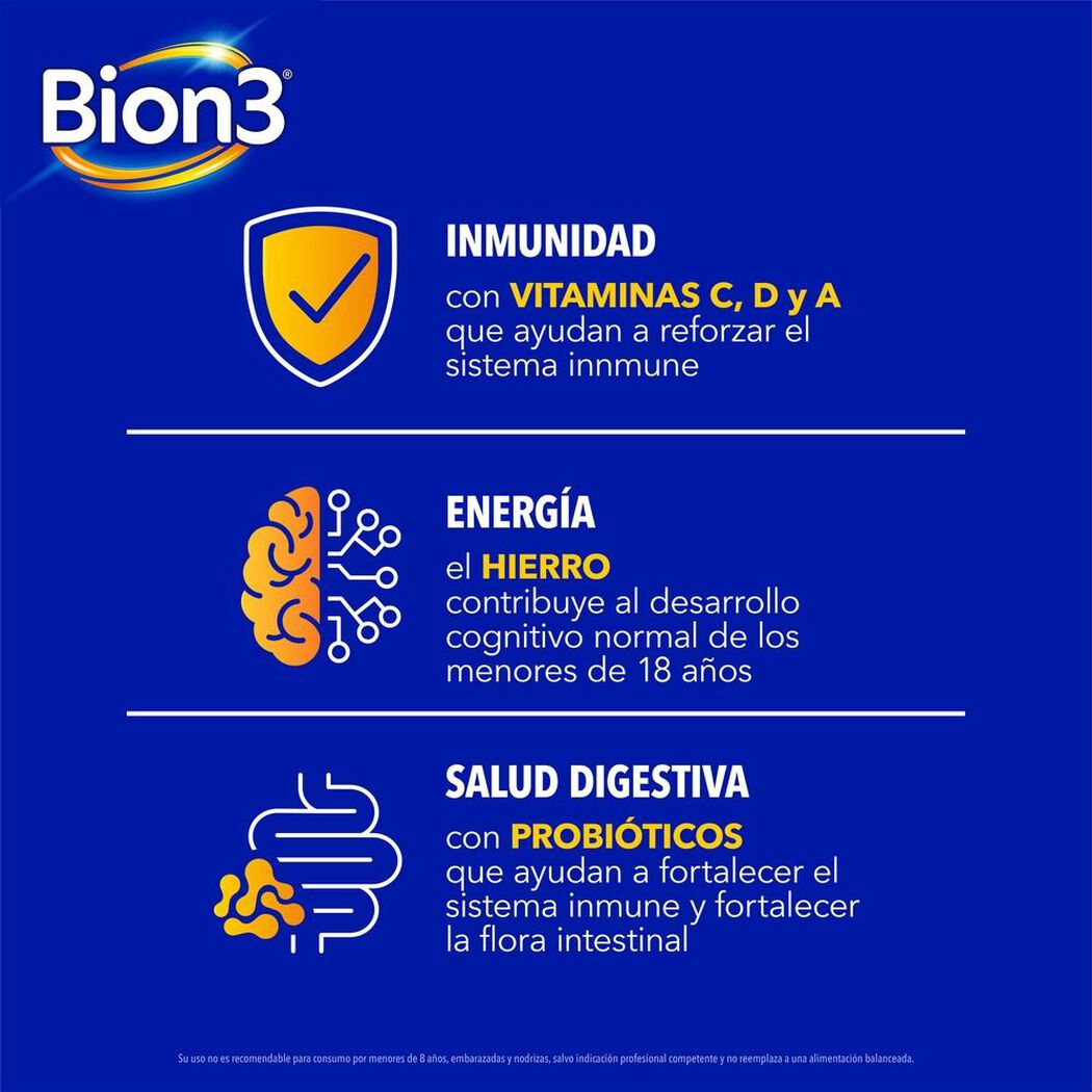 Bion3 Mini con Vitaminas, Minerales y Probióticos 30 Comprimido Masticable, , large image number 4