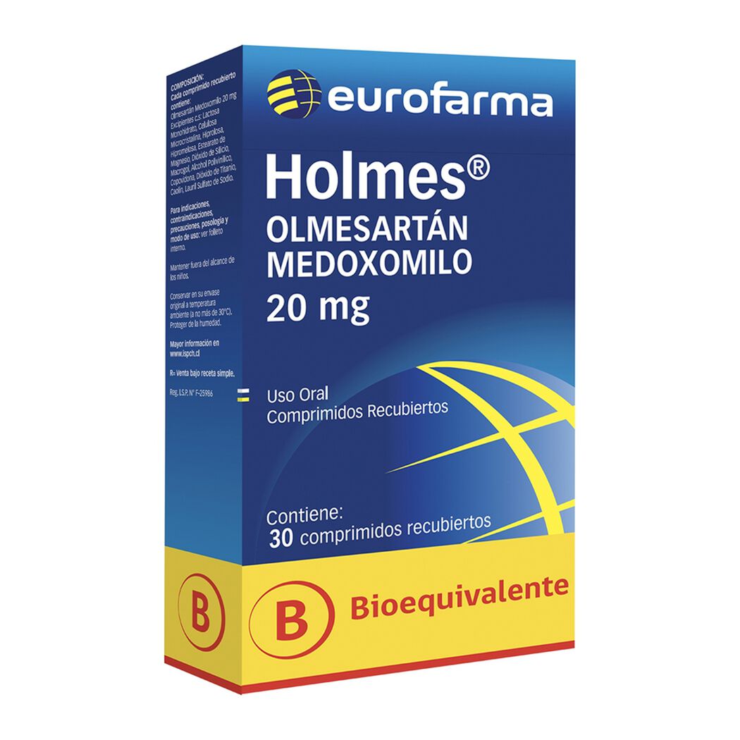 Holmes Olmesart&aacute;n Medoxomilo 20mg 30 Comprimidos Recubiertos, , large image number 0